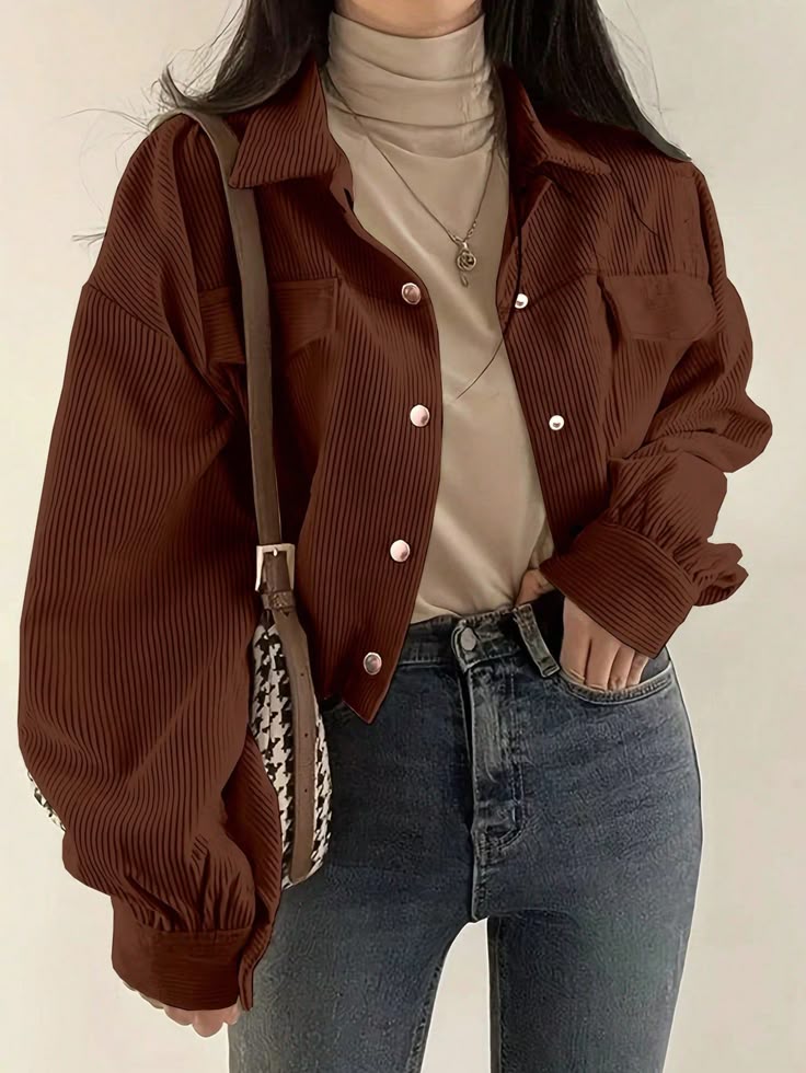 여성용 정규핏 오버사이즈 긴팔 콜덕로이 모데스트 셔츠